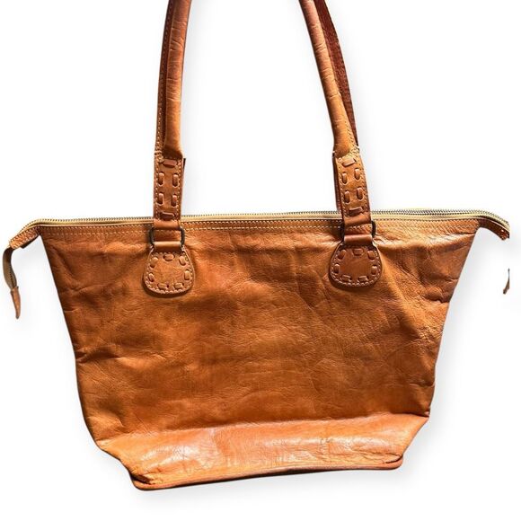 NOONDAY COLLECTION Women’s Rustic Tan Leather Tote Bag with Front Buckle Pocket - Picture 2 of 7